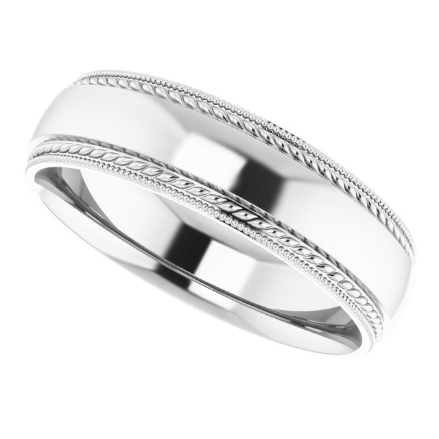 
                  
                    14K White 6 mm Rope & Milgrain Stepped-Edge Comfort-Fit Half Round Band Size 10
                  
                