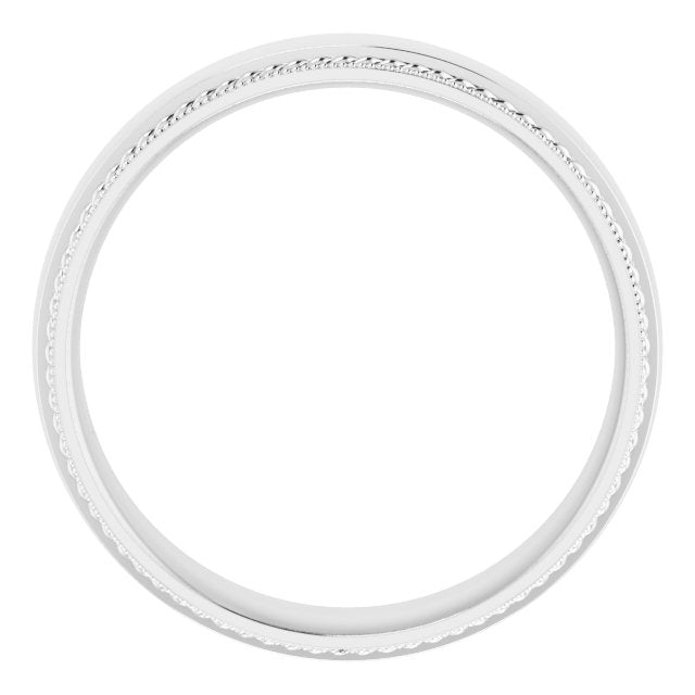 14K White 6 mm Rope & Milgrain Stepped-Edge Comfort-Fit Half Round Band Size 10