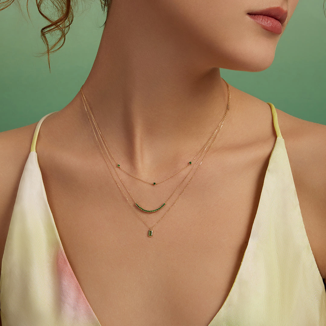 Elegant 14K Solid Gold Tsavorite Bezel Necklace | Adjustable 16-18 Inch Chain