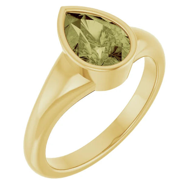 Lab-Grown Green Sapphire Pear Ring in 14K Yellow Gold