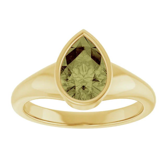 Lab-Grown Green Sapphire Pear Ring in 14K Yellow Gold