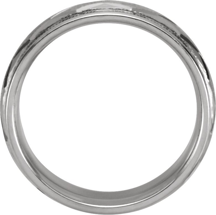 14K White Gold 7 mm Milgrain Edge Geometric Faceted Comfort-Fit Half Round Band
