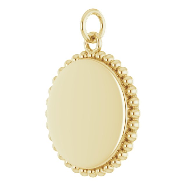 15.3 × 11.7 mm Engravable Beaded Disc Charm/Pendant in 14K Yellow Gold — view 2