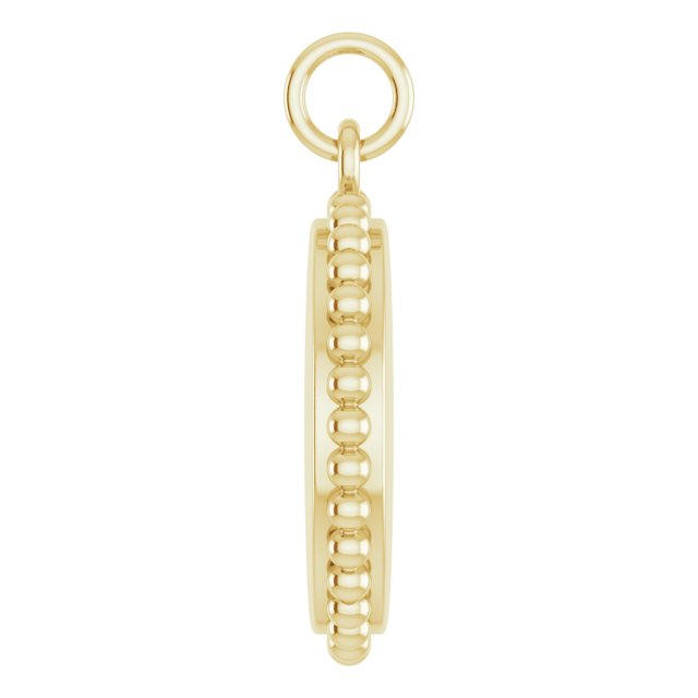 15.3 × 11.7 mm Engravable Beaded Disc Charm/Pendant in 14K Yellow Gold — view 3