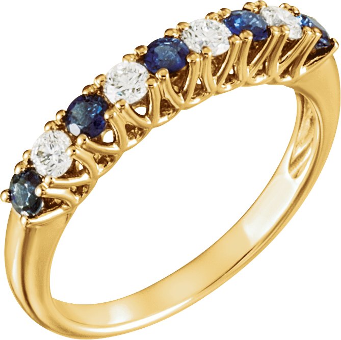 14K Yellow Gold Natural Blue Sapphire & 1/4 CTW Natural Diamond Anniversary Band