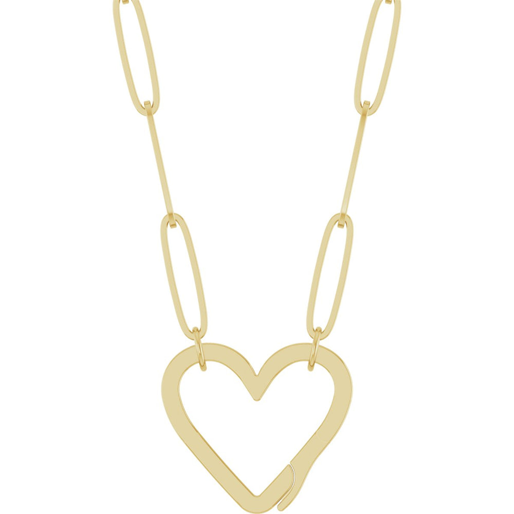 Radiant 14K Yellow Gold Heart Charm Necklace, 18-Inch Paperclip Chain, Polished