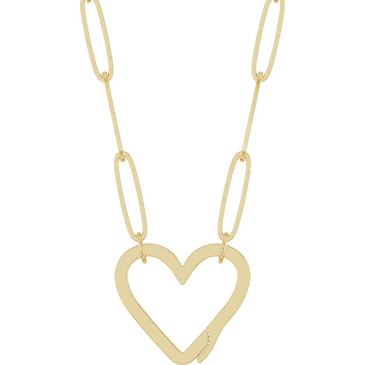 Radiant 14K Yellow Gold Heart Charm Necklace, 18-Inch Paperclip Chain, Polished