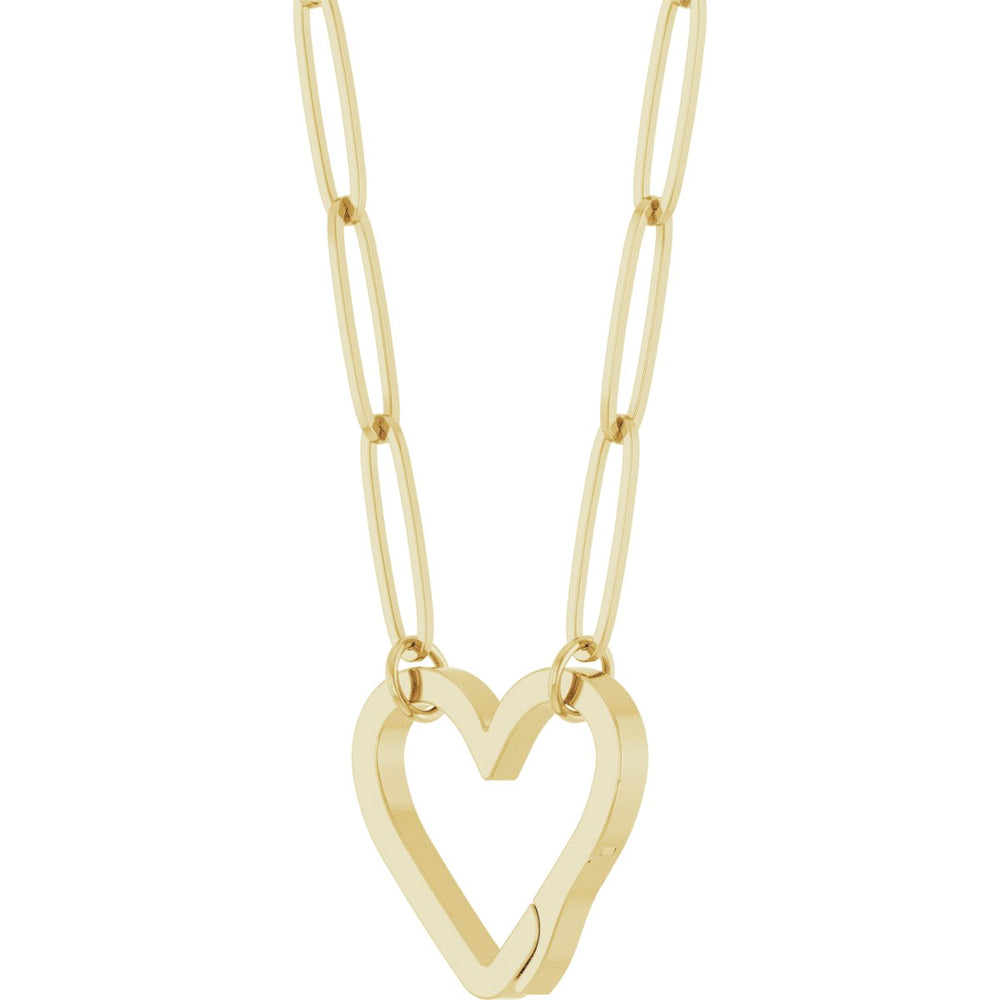 Radiant 14K Yellow Gold Heart Charm Necklace, 18-Inch Paperclip Chain, Polished