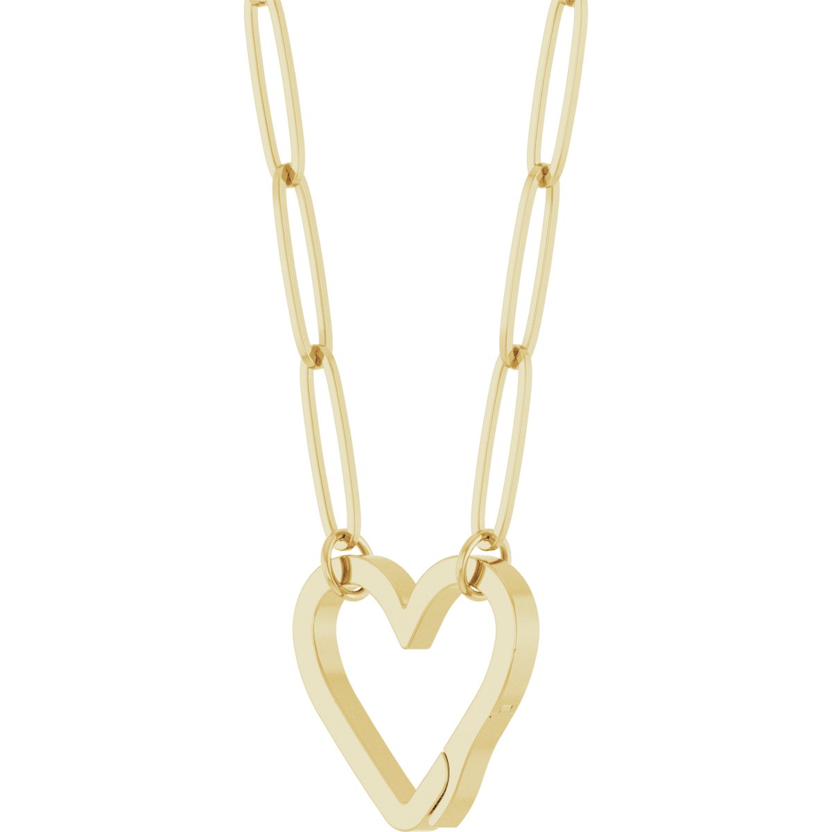 Radiant 14K Yellow Gold Heart Charm Necklace, 18-Inch Paperclip Chain, Polished