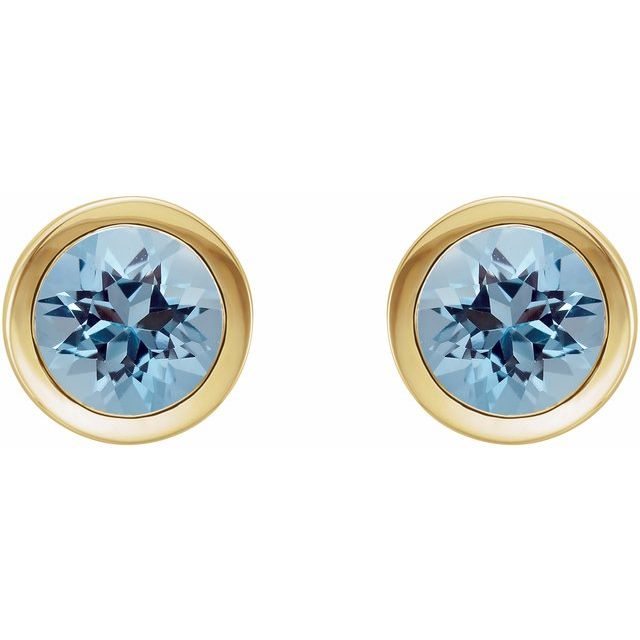 6 mm Natural Aquamarine Bezel-Set Stud Earrings, 14K Yellow Gold — view 2
