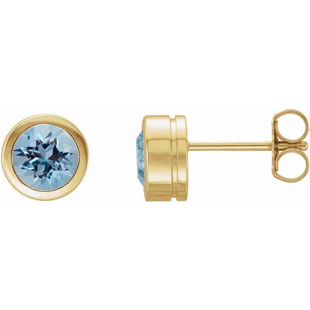 6 mm Natural Aquamarine Bezel-Set Stud Earrings, 14K Yellow Gold