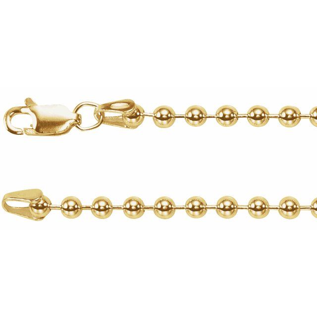 3 mm Hollow Bead Chain in 14K Yellow Gold, 18 Inches