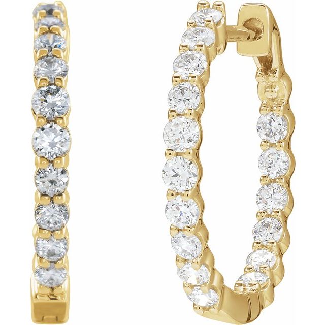 1 ctw Lab-Grown Diamond Inside-Outside Hoop Earrings, 14K Yellow Gold, 19.3 mm — view 2