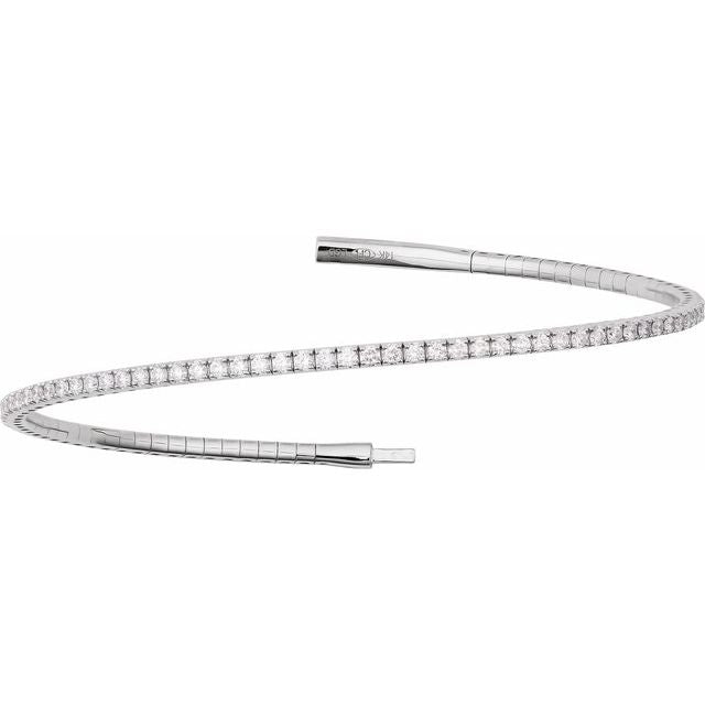 14K White 2 CTW Natural Diamond Flexible Bangle 7" Bracelet