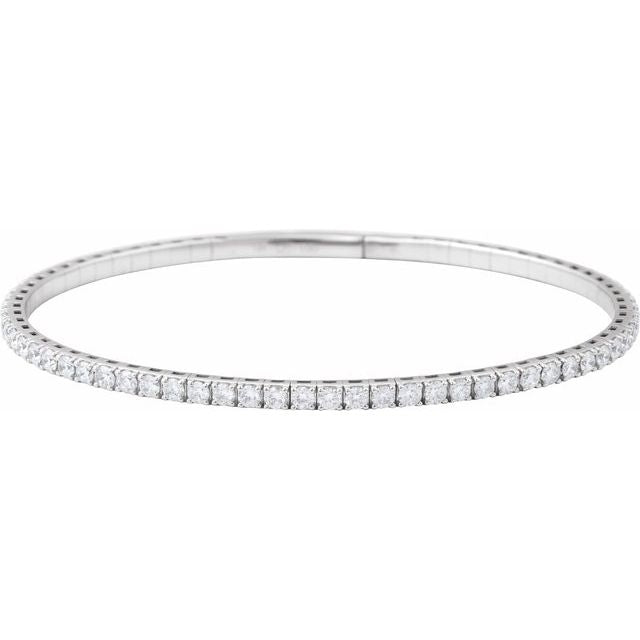 14K White 3 CTW Natural Diamond Flexible Bangle 7" Bracelet