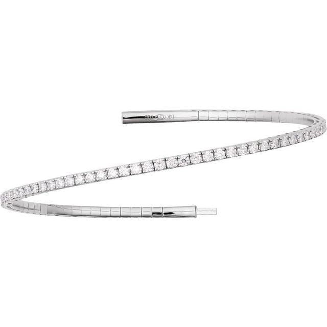14K White 3 CTW Lab-Grown Diamond Flexible Bangle 7" Bracelet