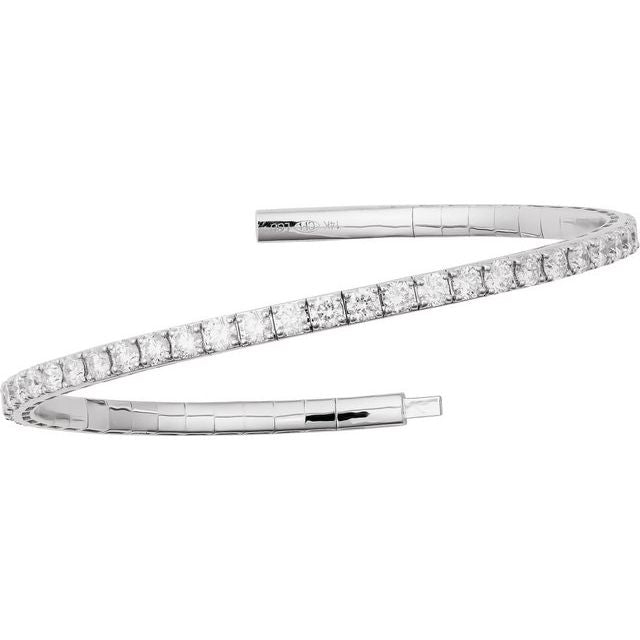 14K White 5 CTW Lab-Grown Diamond Flexible Bangle 7" Bracelet