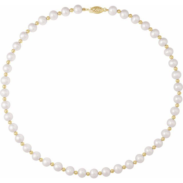 7–8 mm White Freshwater Pearl Necklace in 14K Yellow Gold — view 2