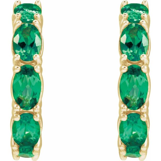 14K Yellow Lab-Grown Emerald 18.2 mm Hoop Earrings