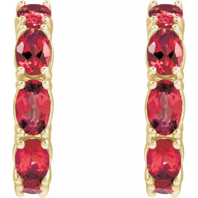 14K Yellow Lab-Grown Ruby 18.2 mm Hoop Earrings