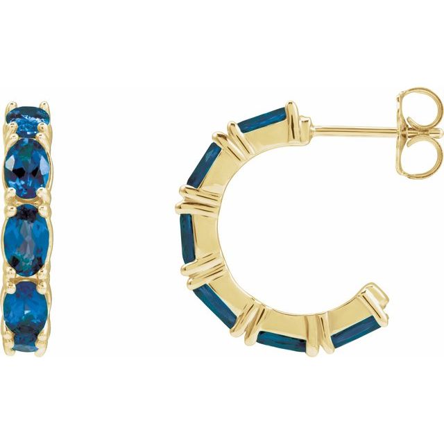 14K Yellow Lab-Grown Blue Sapphire 18.2 mm Hoop Earrings