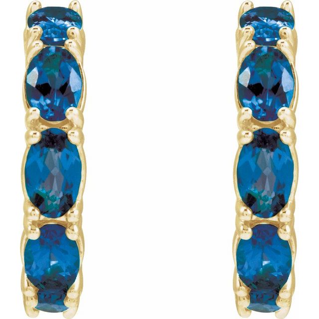 14K Yellow Lab-Grown Blue Sapphire 18.2 mm Hoop Earrings
