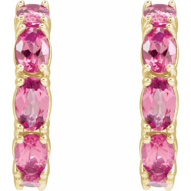 14K Yellow Natural Pink Tourmaline 18.2 mm Hoop Earrings