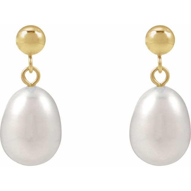 14K Yellow Gold Cultured White Freshwater Pearl Earrings — view 2