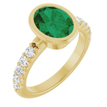14K Yellow 9x7 mm Lab-Grown Oval Emerald Ring