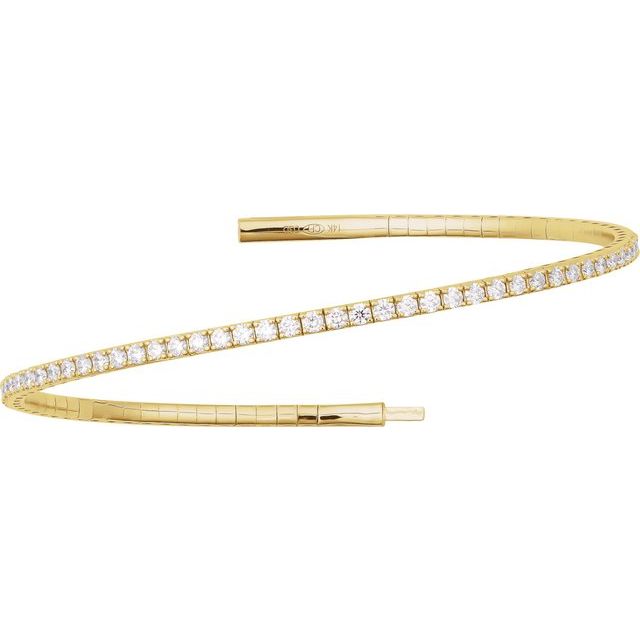 14K Yellow 3 CTW Natural Diamond Flexible Bangle 7" Bracelet