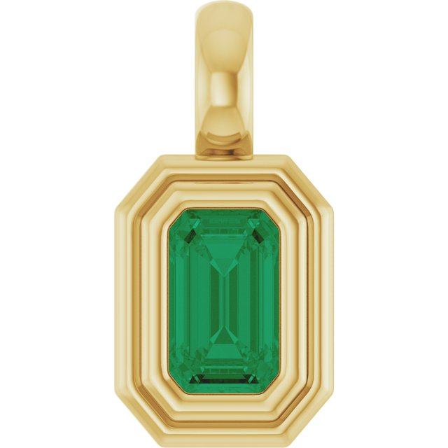 14K Yellow Lab-Grown Emerald Pendant