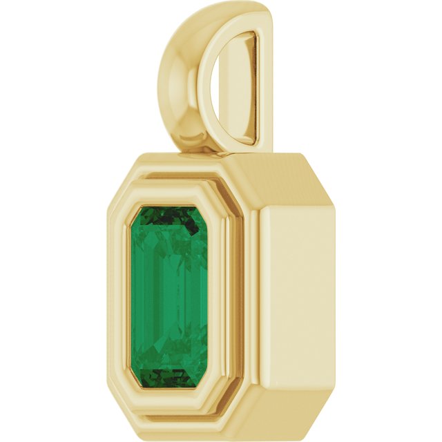 14K Yellow Lab-Grown Emerald Pendant