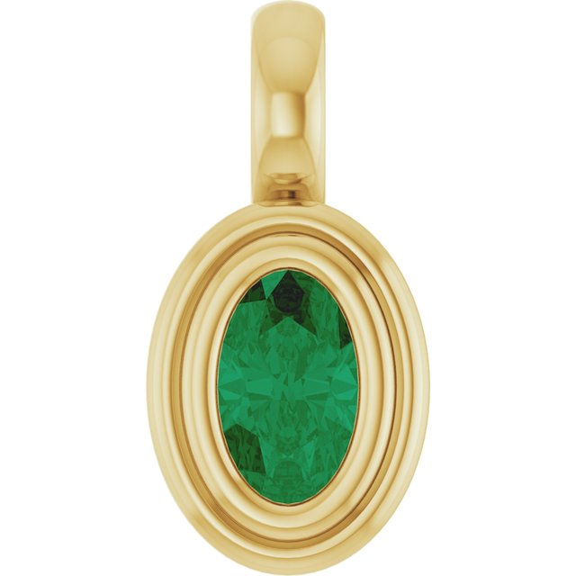 14K Yellow Lab-Grown Emerald Pendant