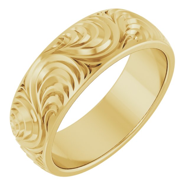 14K Yellow 7 mm Scroll Comfort-Fit Band Size 10