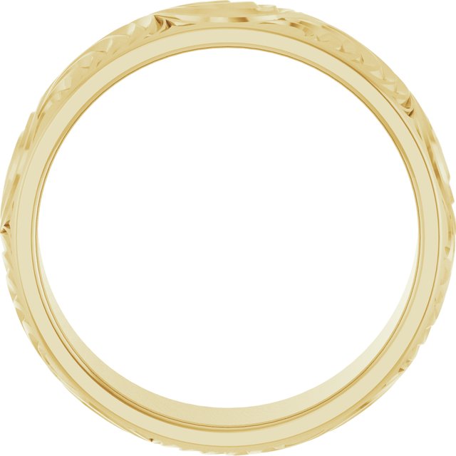 14K Yellow 7 mm Scroll Comfort-Fit Band Size 10