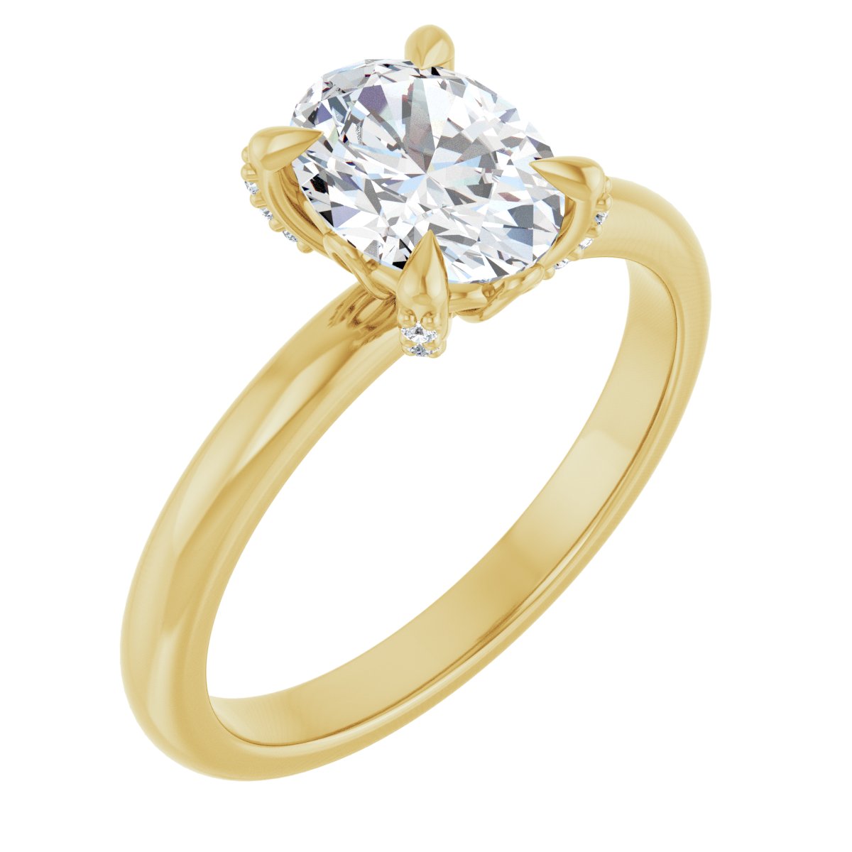 Exquisite 14K Yellow Gold Oval 1 Carat Diamond Accented Engagement Ring Setting