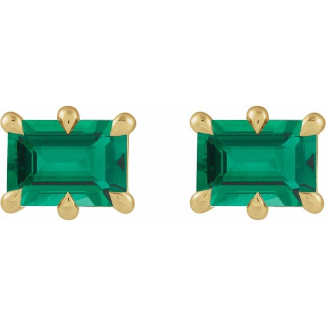 14K Yellow 6x4 mm Lab-Grown Emerald Stud Earrings