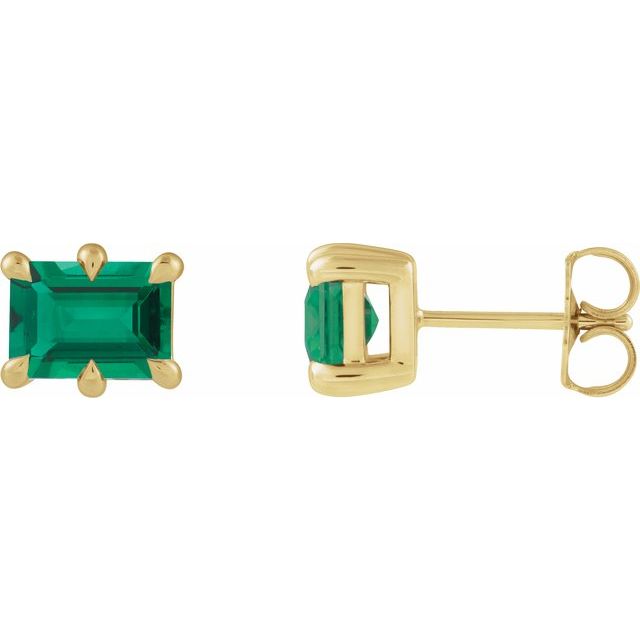 14K Yellow 6x4 mm Lab-Grown Emerald Stud Earrings
