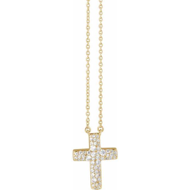 14K Yellow 3/8 CTW Lab-Grown Diamond Cross 18" Necklace