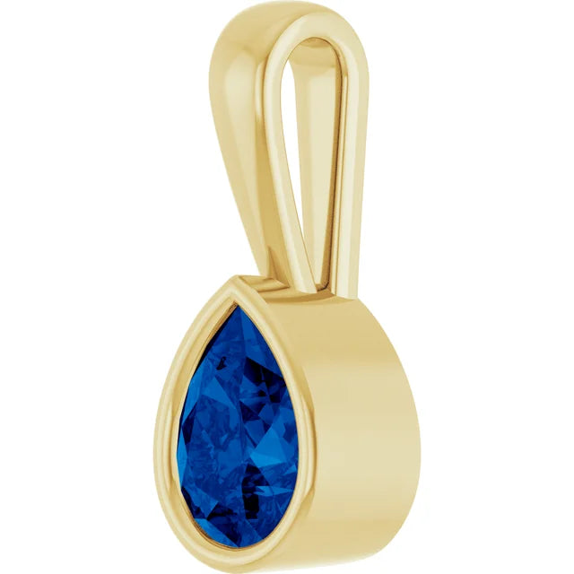 7 × 5 mm Lab-Grown Blue Sapphire Pear Charm/Pendant in 14K Yellow Gold