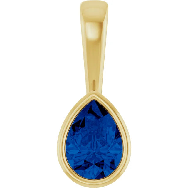 7 × 5 mm Lab-Grown Blue Sapphire Pear Charm/Pendant in 14K Yellow Gold