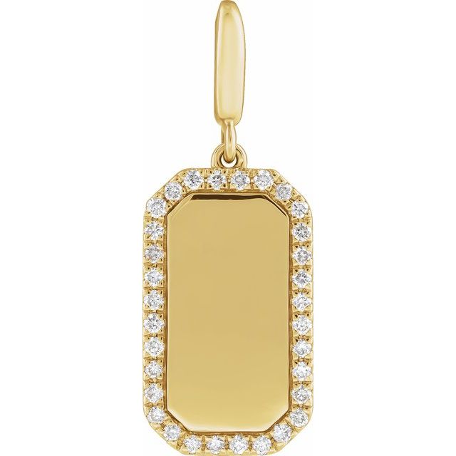 14K Yellow Engravable 1/6 CTW Natural Diamond Dog Tag Charm/Pendant