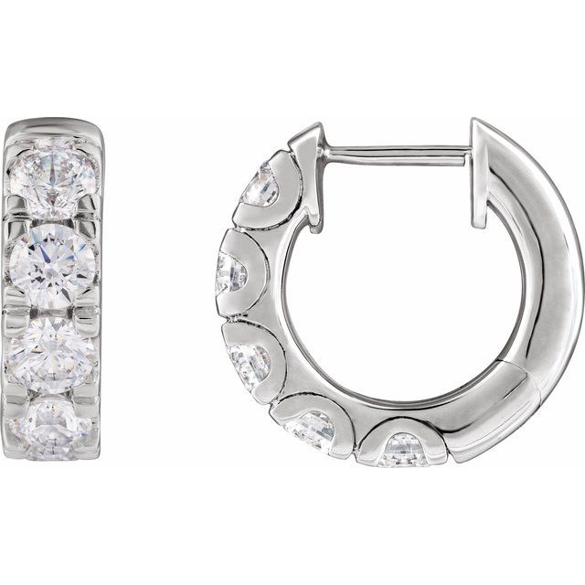 14K White 1 7/8 CTW Lab-Grown Diamond Hinged 14.7 mm Hoop Earrings