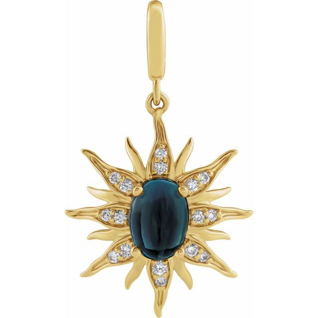 14K Yellow Natural London Blue Topaz & 1/10 CTW Natural Diamond Sun Charm/Pendant