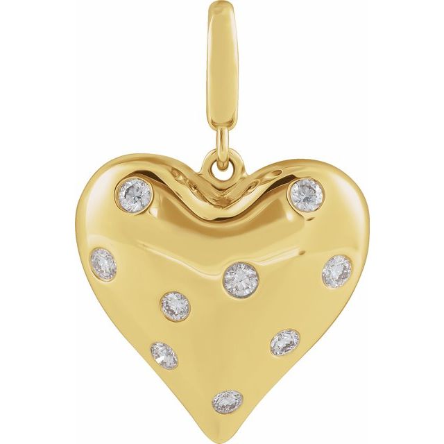 14K Yellow 1/6 CTW Natural Diamond Puffy Heart Charm/Pendant