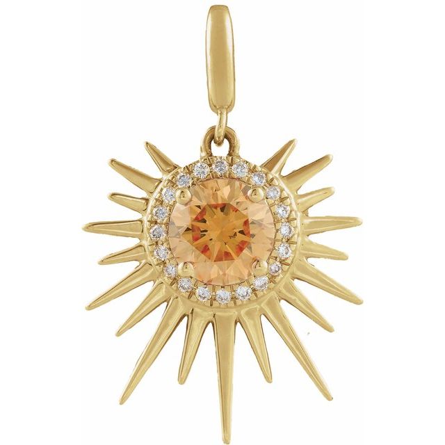 14K Yellow Natural Citrine & 1/10 CTW Natural Diamond Halo-Style Sun Charm/Pendant