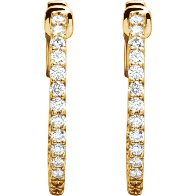 1/2 ctw Natural Diamond Inside-Outside Hoop Earrings, 14K Yellow Gold, 19 mm — view 2