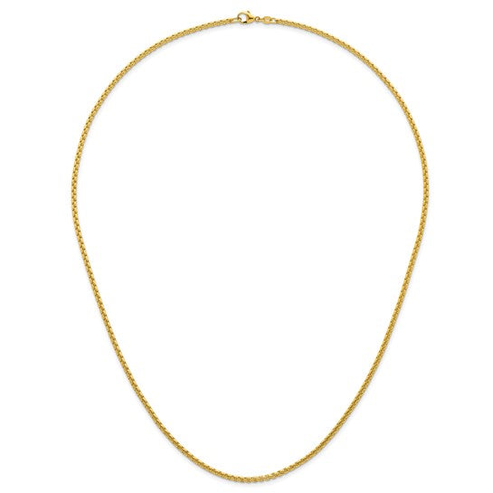 Solid 14k Yellow Gold Round Box Chain 24 in