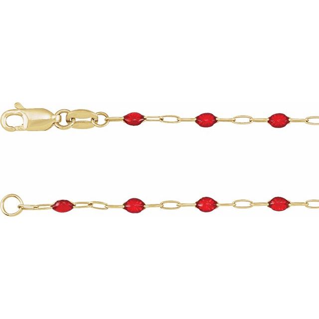 14K Yellow Gold-Filled 1.6 mm Red Enamel Paperclip-Style 16" Chain