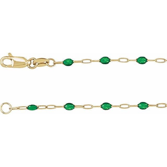 14K Yellow Gold-Filled 1.6 mm Green Enamel Paperclip-Style 16" Chain